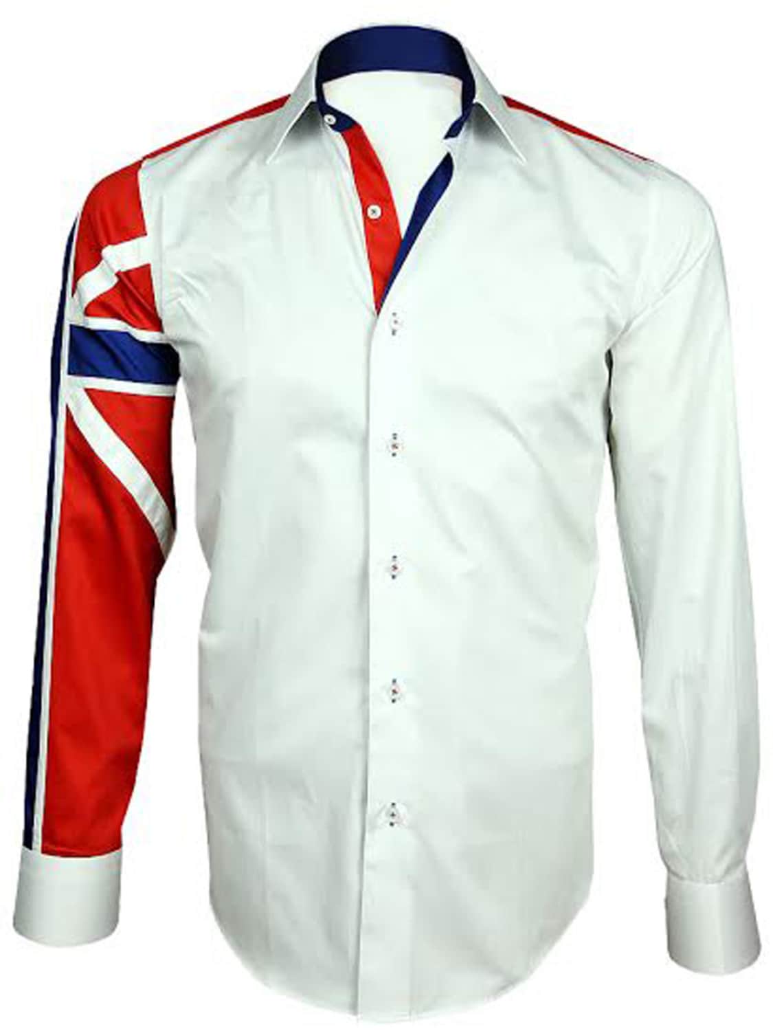 Men's Union Jack Formal Shirt Men Italian Shirt Designer Great Quality Slim Fit White 10147