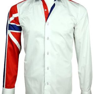 Men's Union Jack Formal Shirt Men Italian Shirt Designer Great Quality Regular Fit White 10147
