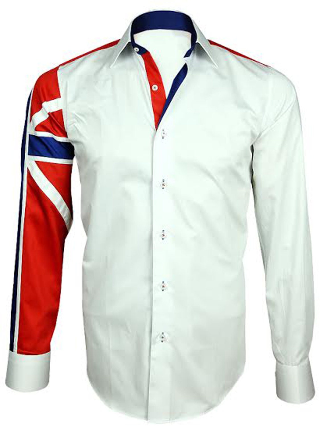 Men's Union Jack Formal Shirt Men Italian Shirt Designer Great Quality Regular Fit White 10147