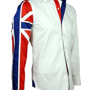 Men's Union Jack Formal Shirt Men Italian Shirt Designer Great Quality Slim Fit White 10147