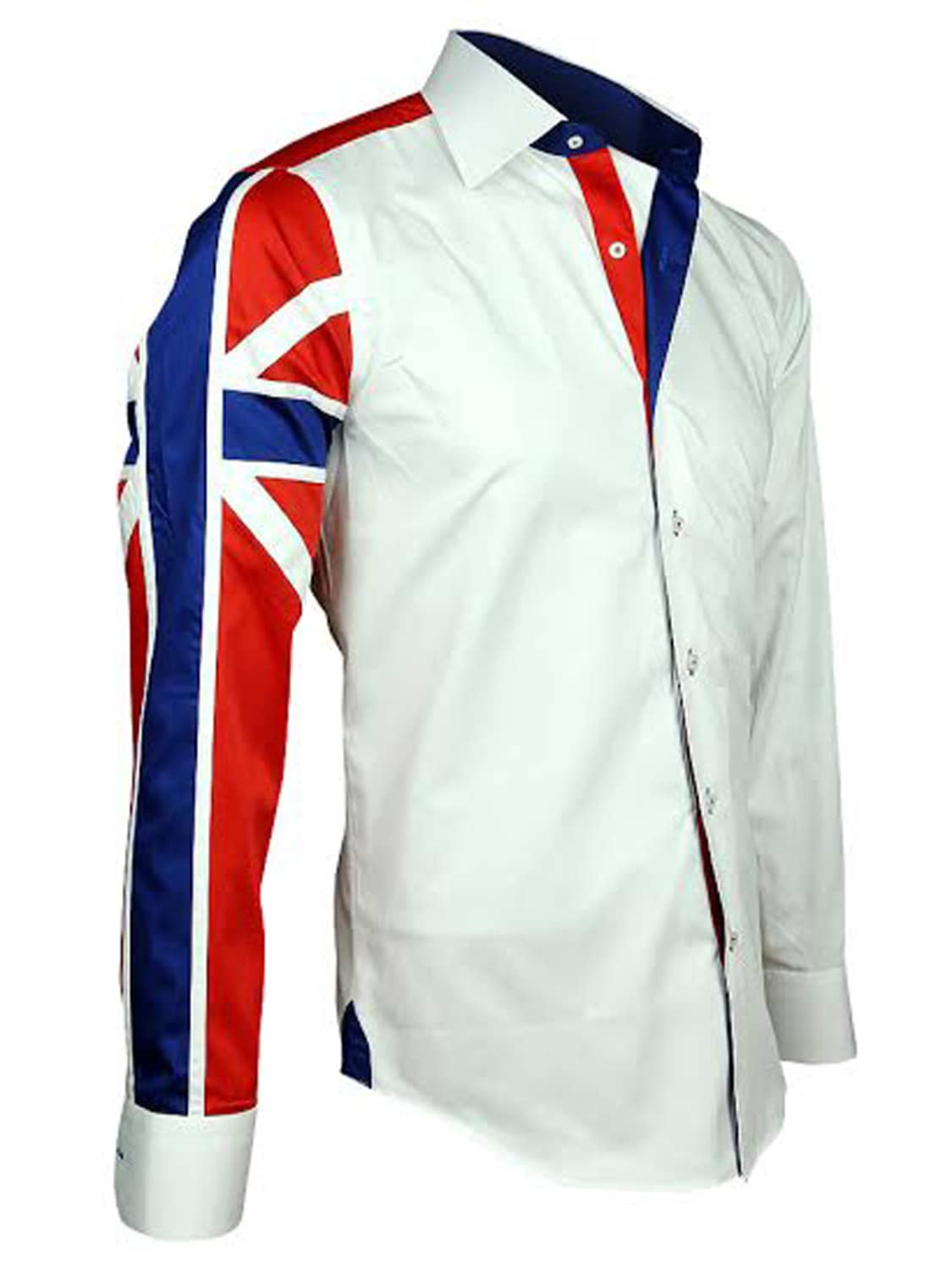Men's Union Jack Formal Shirt Men Italian Shirt Designer Great Quality Slim Fit White 10147