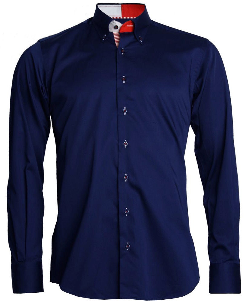 Men's Formal Shirt Men Italian Shirt Designer Regular Fit Great Quality Navy 10005