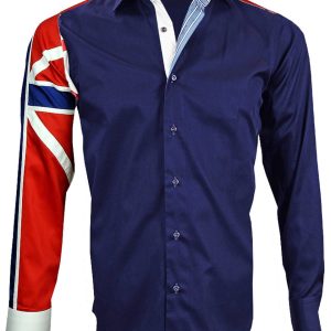 Men's Union Jack Formal Shirt Men Italian Shirt Designer Great Quality Regular Fit Navy 10148
