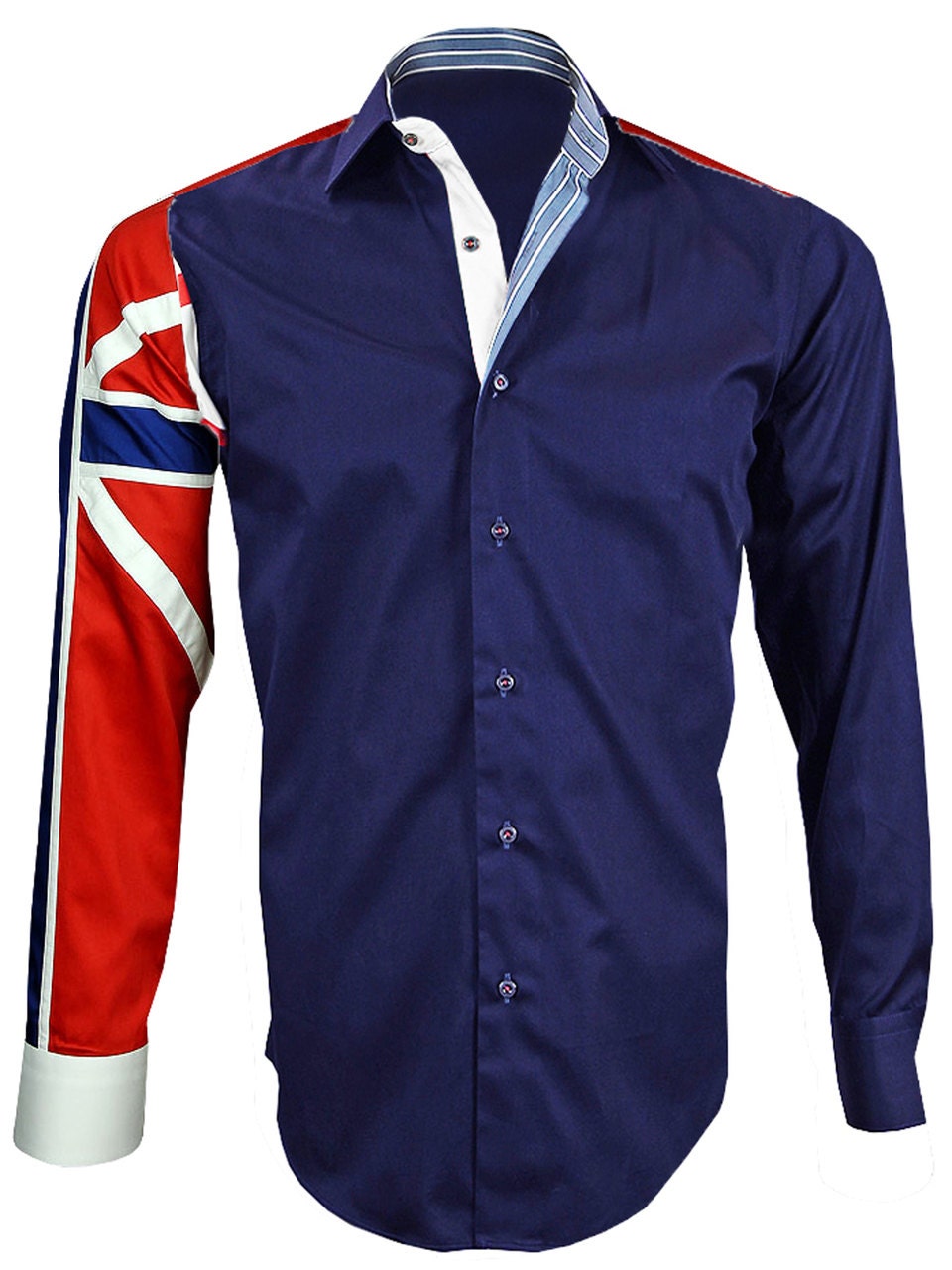 Men's Union Jack Formal Shirt Men Italian Shirt Designer Great Quality Regular Fit Navy 10148