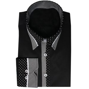 Men's Formal Shirt Men Regular Fit Shirt Designer Great Quality Black Polka Dot Uk10033