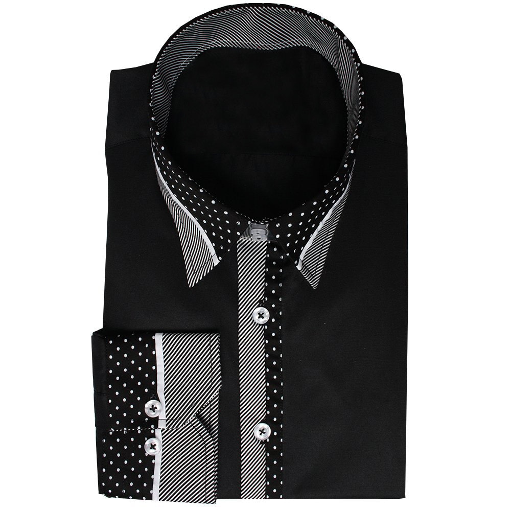 Men's Formal Shirt Men Regular Fit Shirt Designer Great Quality Black Polka Dot Uk10033
