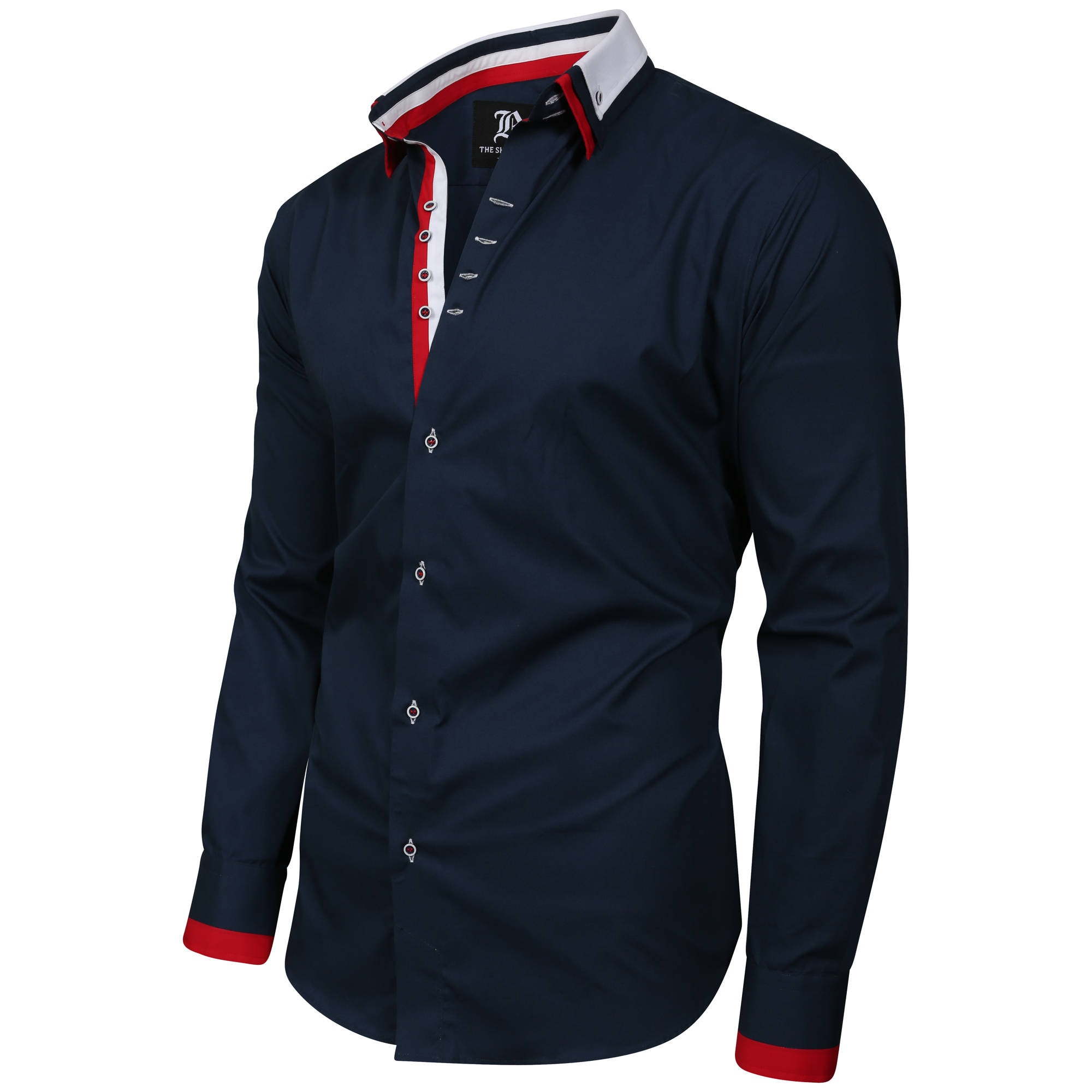 Men's Triple Collar Formal Shirt Men Italian Shirt Designer Great Quality Slim Fit Navy 10160