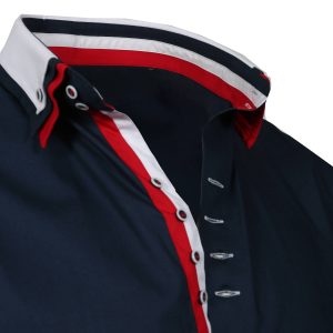 Men's Triple Collar Formal Shirt Men Italian Shirt Designer Great Quality Slim Fit Navy 10160