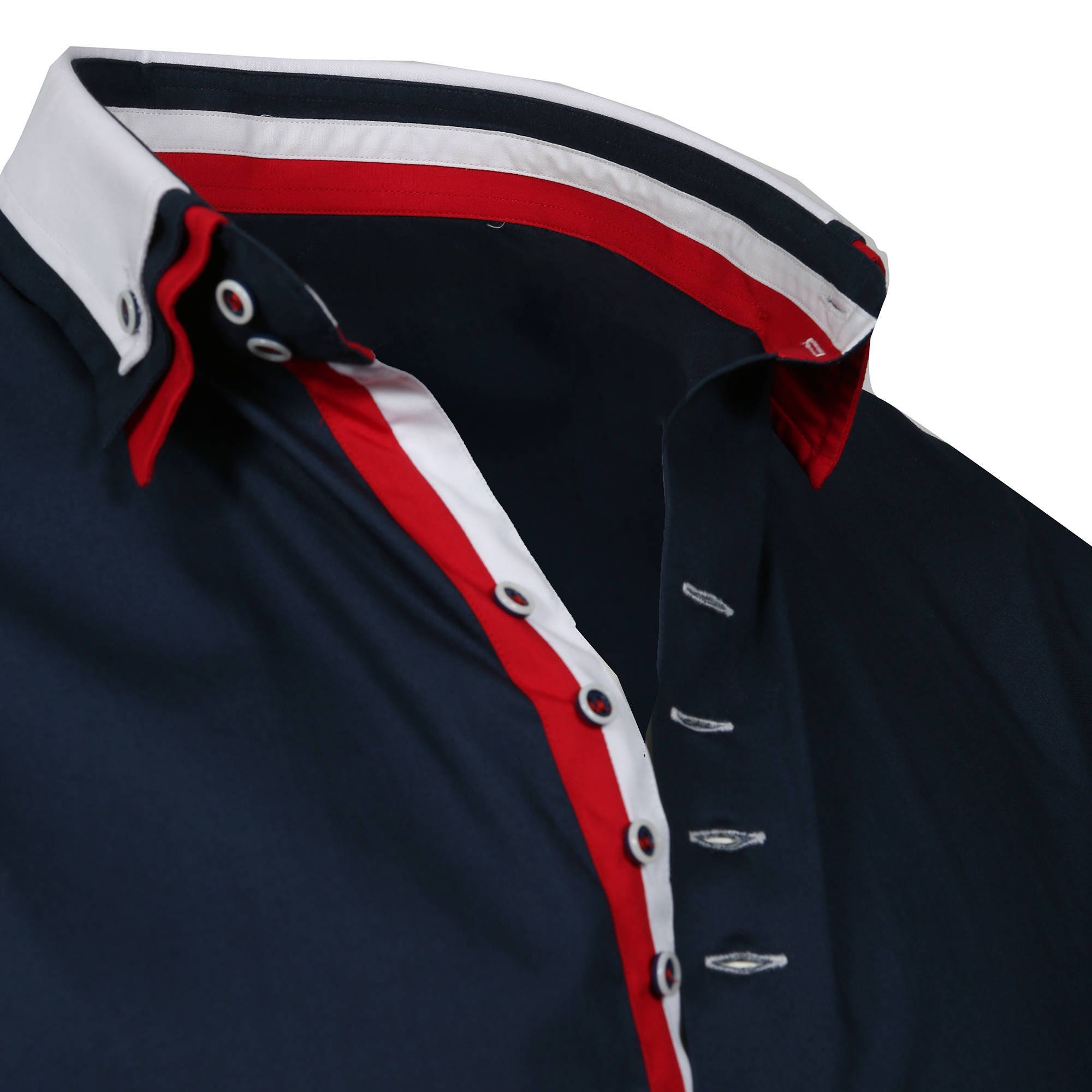 Men's Triple Collar Formal Shirt Men Italian Shirt Designer Great Quality Regular Fit Navy 10160