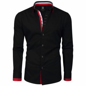 Men's Triple Collar Formal Shirt Men Italian Shirt Designer Great Quality Regular Fit Black 10178