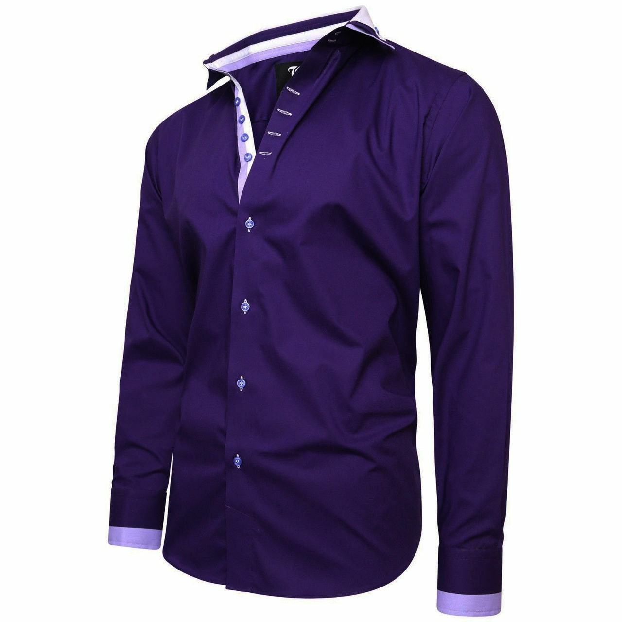 Men's Triple Collar Formal Shirt Men Italian Shirt Designer Great Quality Slim Fit Purple 10174r