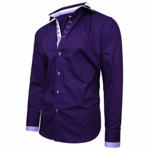 Men's Triple Collar Formal Shirt Men Italian Shirt Designer Great Quality Regular Fit Purple 10174r