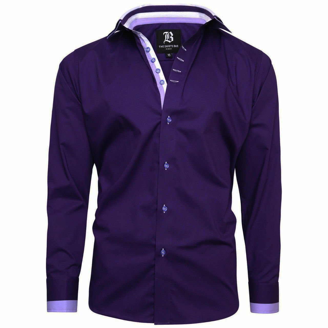 Men's Triple Collar Formal Shirt Men Italian Shirt Designer Great Quality Slim Fit Purple 10174r