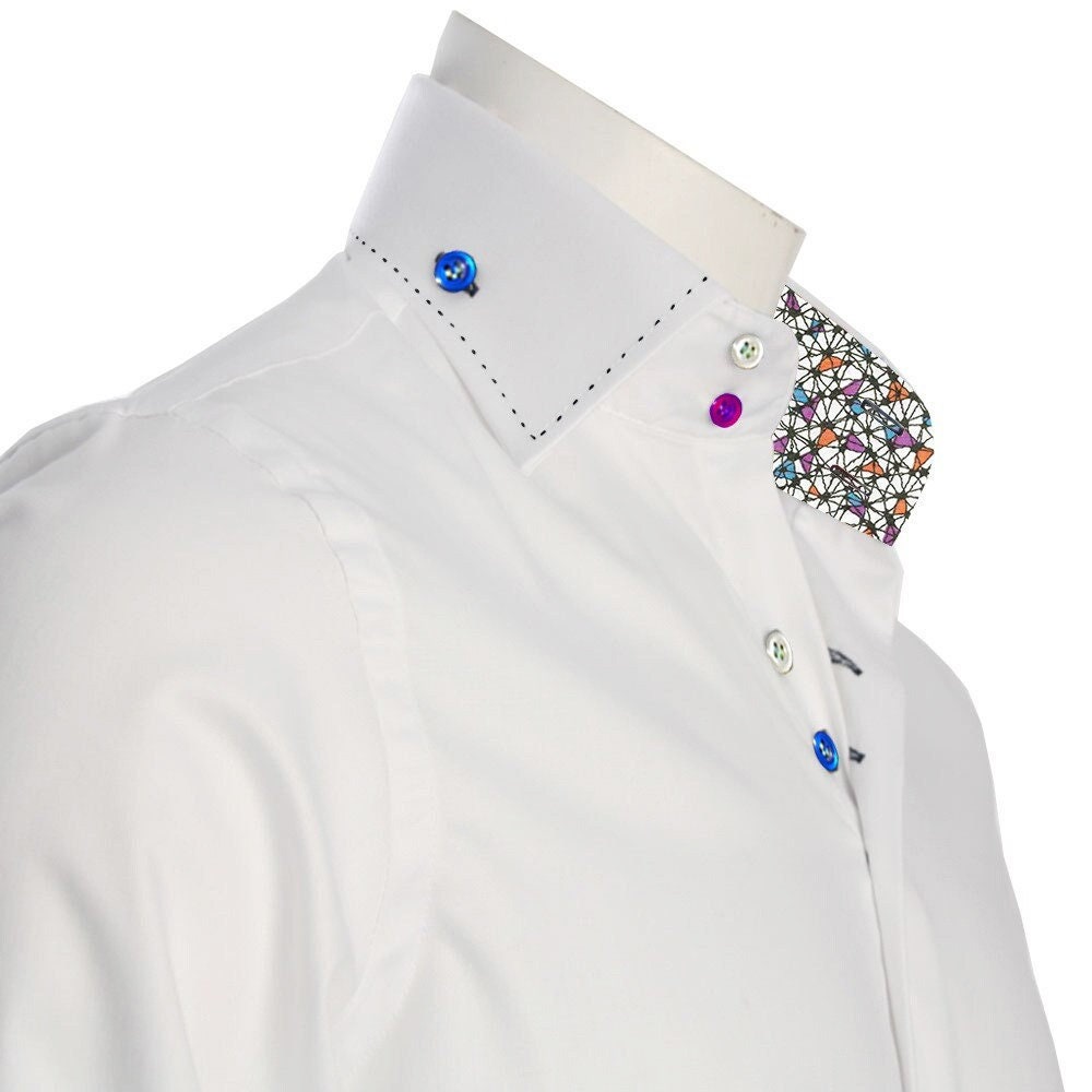 Men's Formal Shirt Men Italian Shirt Designer Great Quality Regular Fit White With Abstract Contrast