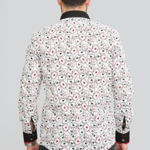Men's Playing Cards Printed Shirt Designer Great Quality Slim Fit White