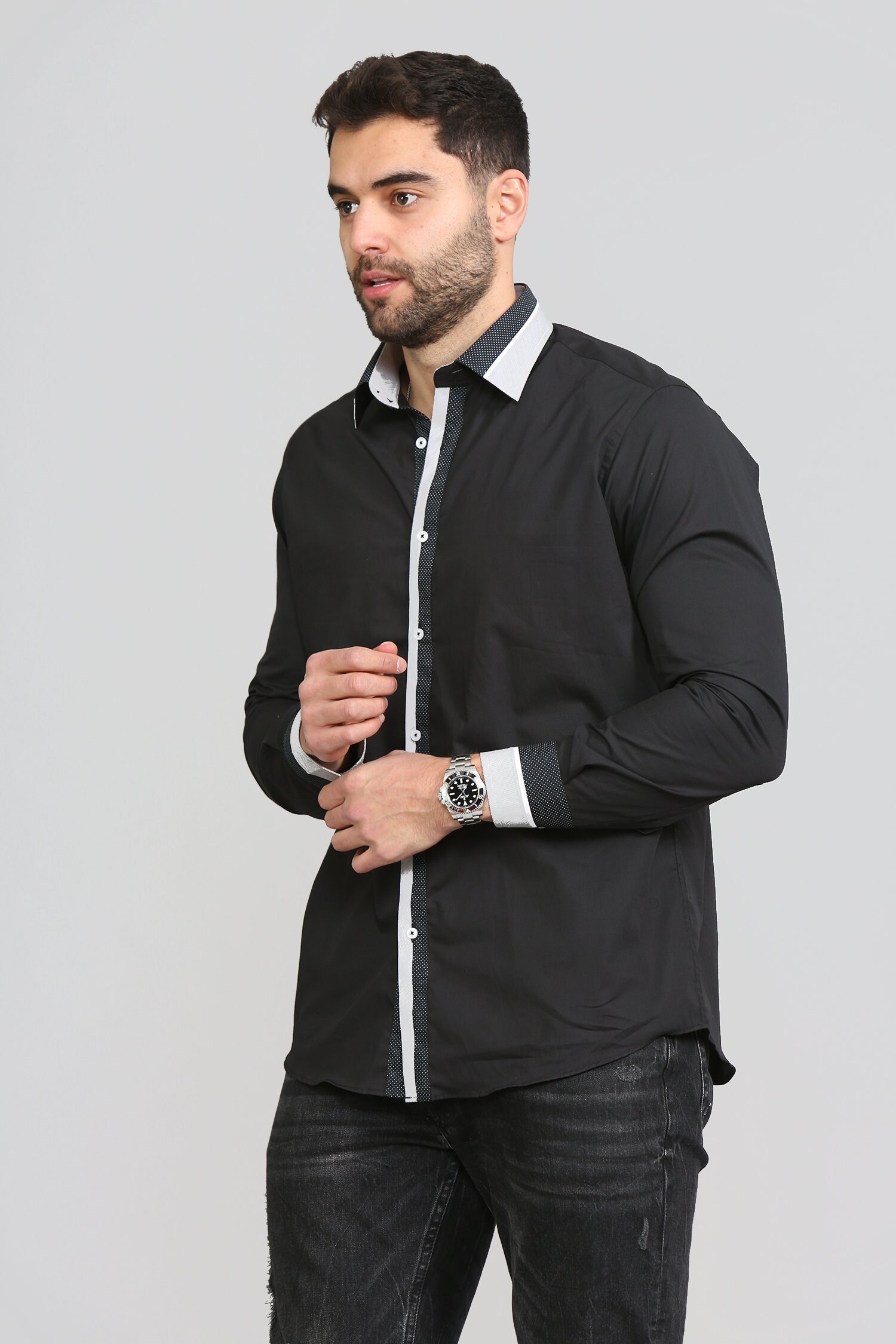 Men's Formal Shirt Men Regular Fit Shirt Designer Great Quality Black Polka Dot Uk10033