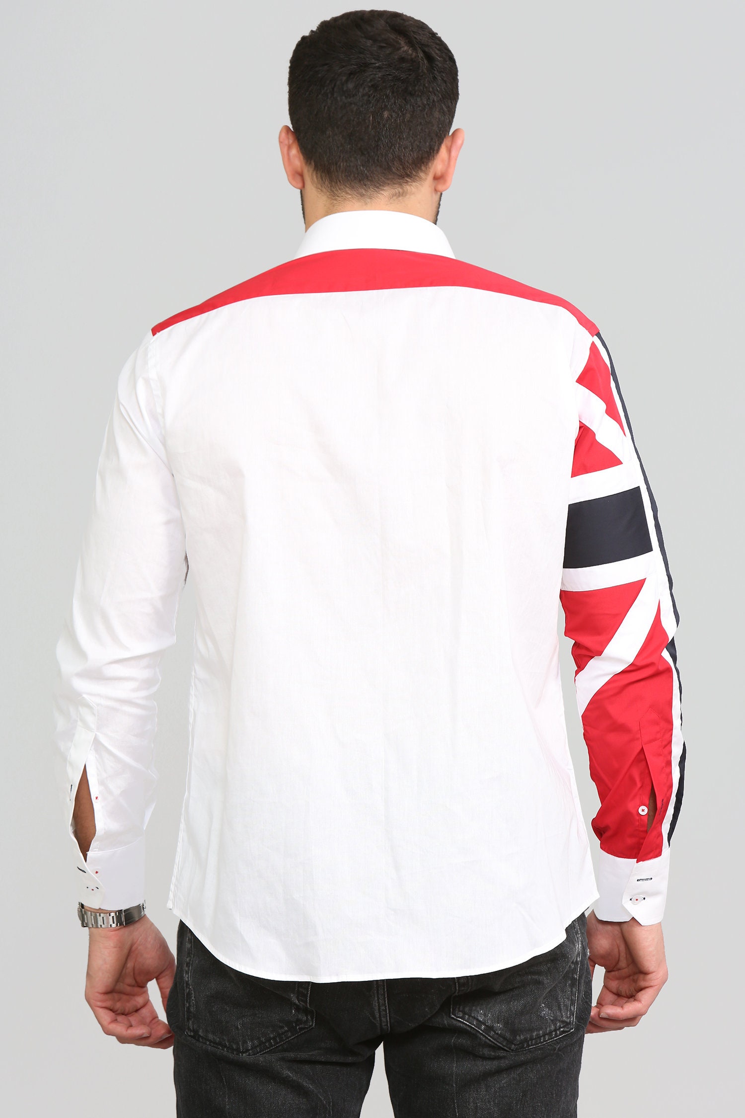 Men's Union Jack Formal Shirt Men Italian Shirt Designer Great Quality Regular Fit White 10147