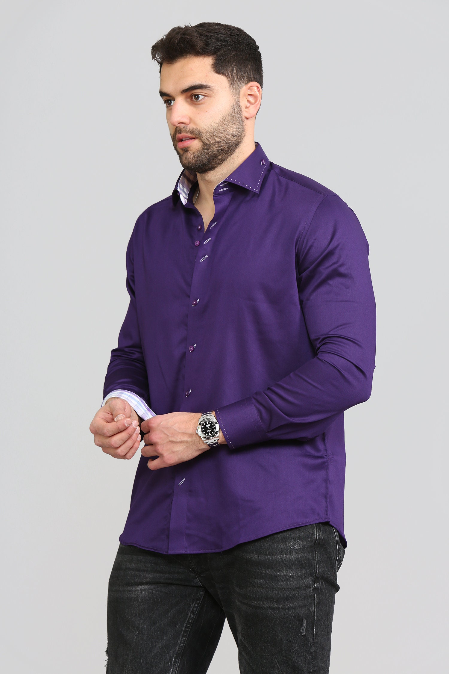 Men's Formal Shirt Men Italian Shirt Designer Great Quality Regular Fit Purple 10003a
