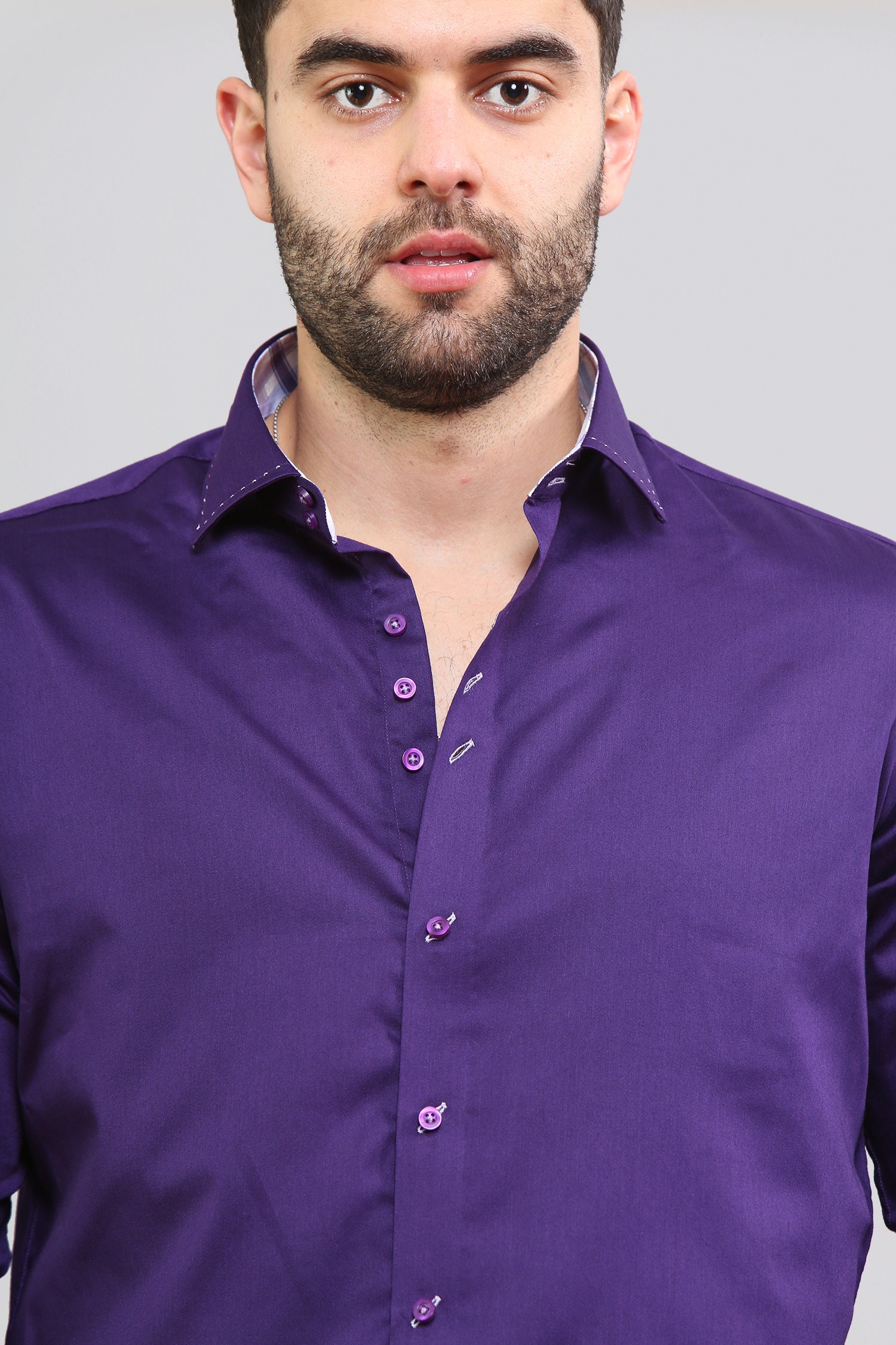 Men's Formal Shirt Men Italian Shirt Designer Great Quality Regular Fit Purple 10003a