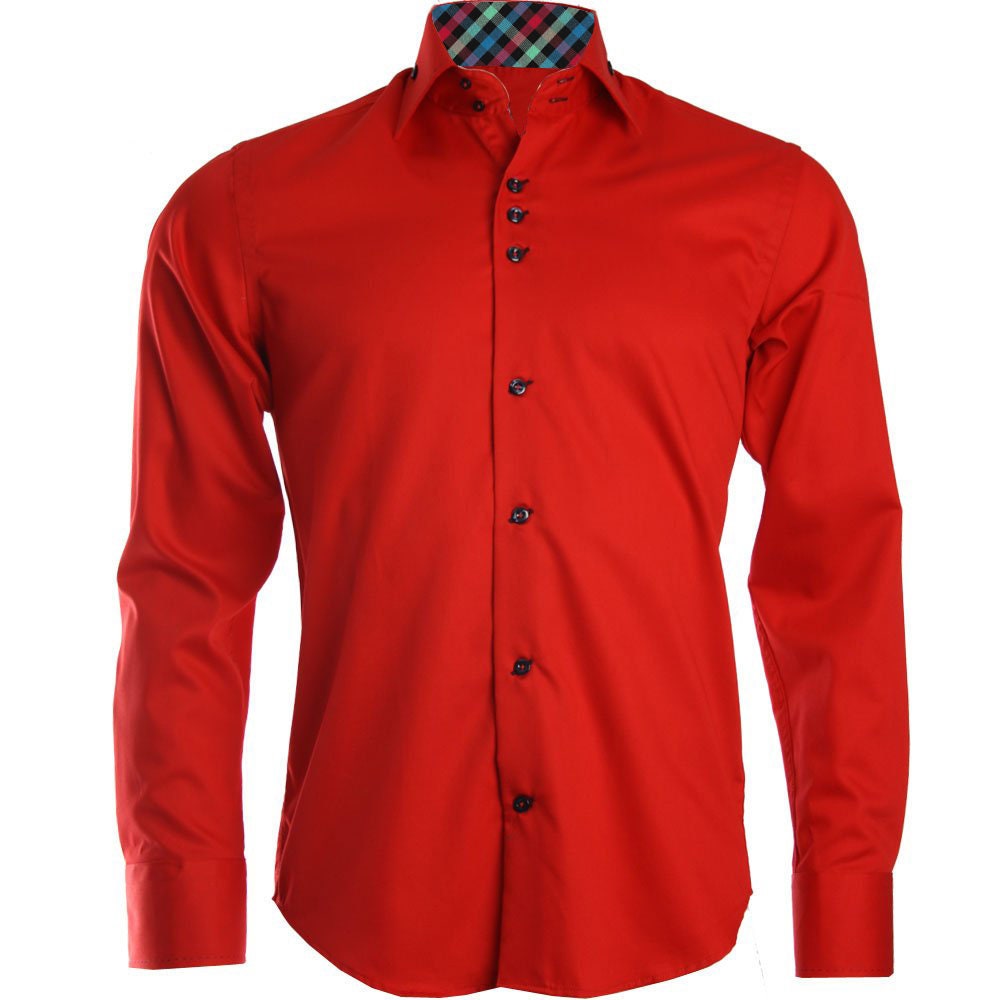 Men's Formal Shirt Men Italian Shirt Designer Great Quality Regular Fit Red 10027a