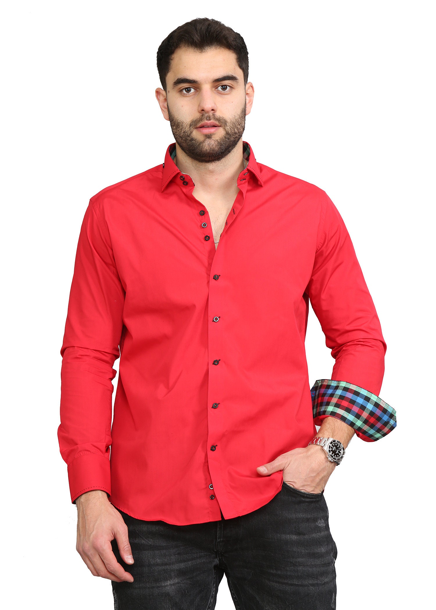 Men's Formal Shirt Men Italian Shirt Designer Great Quality Regular Fit Red 10027a