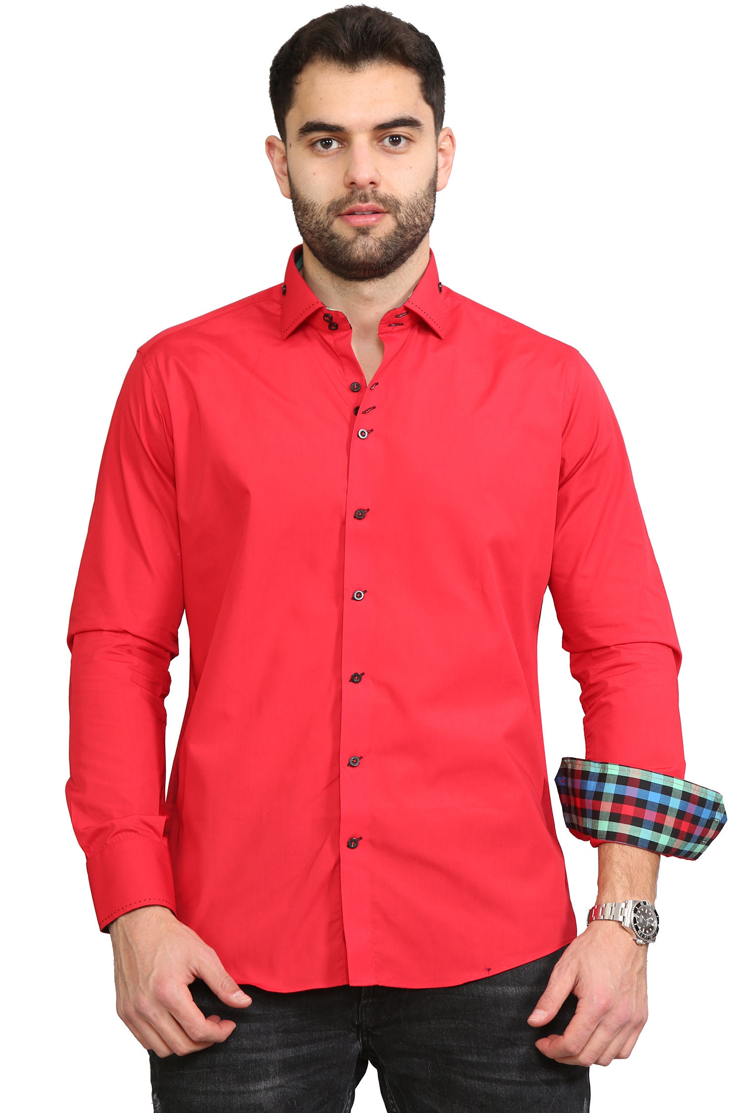 Men's Formal Shirt Men Italian Shirt Designer Great Quality Regular Fit Red 10027a