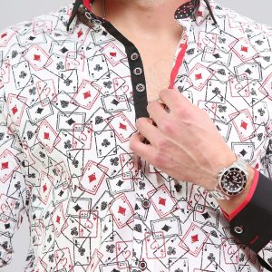 Men's Playing Cards Printed Shirt Designer Great Quality Slim Fit White
