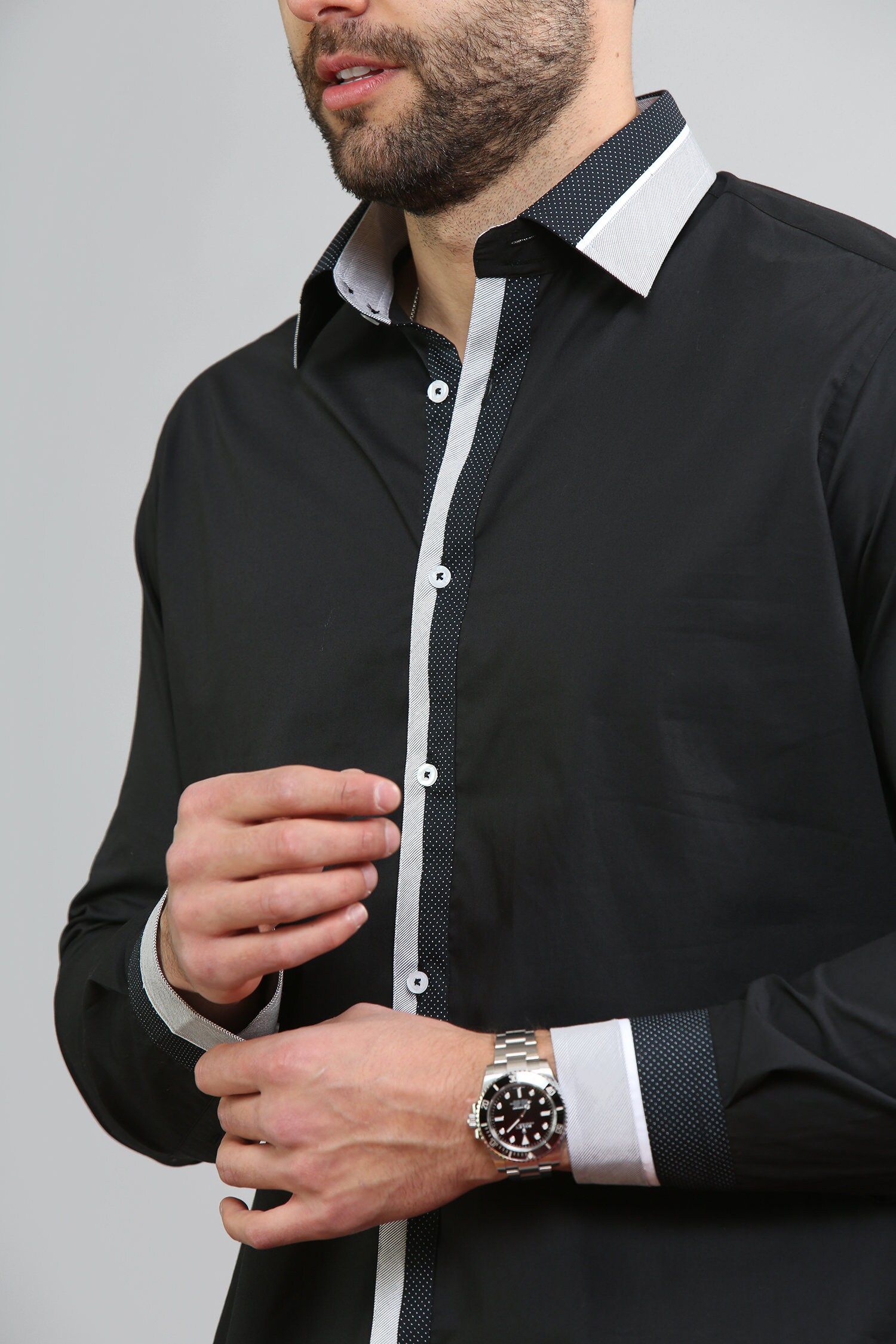 Men's Formal Shirt Men Regular Fit Shirt Designer Great Quality Black Polka Dot Uk10033