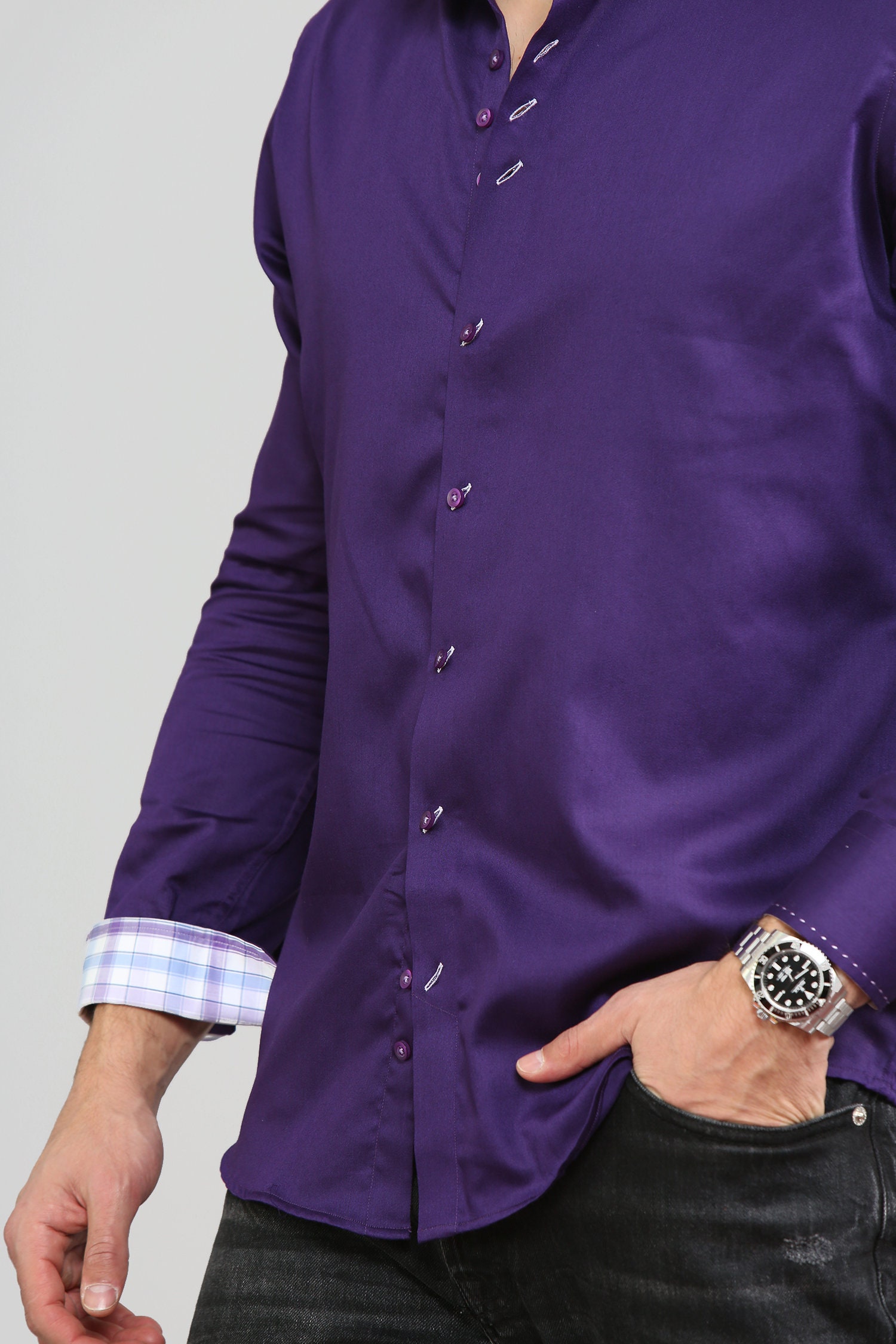 Men's Formal Shirt Men Italian Shirt Designer Great Quality Regular Fit Purple 10003a