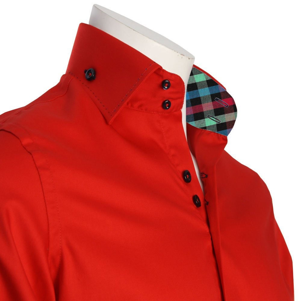 Men's Formal Shirt Men Italian Shirt Designer Great Quality Regular Fit Red 10027a
