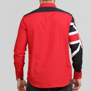 Men's Union Jack Formal Shirt Men Italian Shirt Designer Great Quality Slim Fit Red 10040