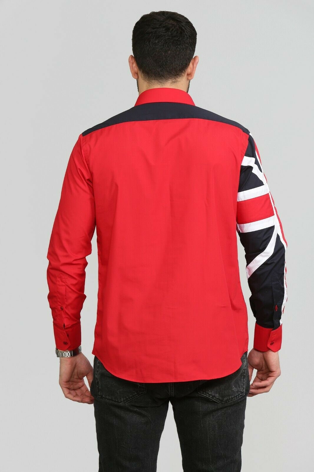 Men's Union Jack Formal Shirt Men Italian Shirt Designer Great Quality Slim Fit Red 10040