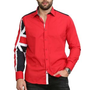 Men's Union Jack Formal Shirt Men Italian Shirt Designer Great Quality Slim Fit Red 10040