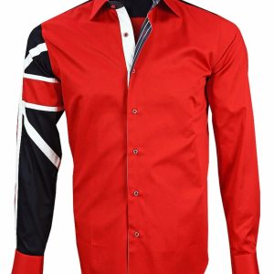 Men's Union Jack Formal Shirt Men Italian Shirt Designer Great Quality Slim Fit Red 10040