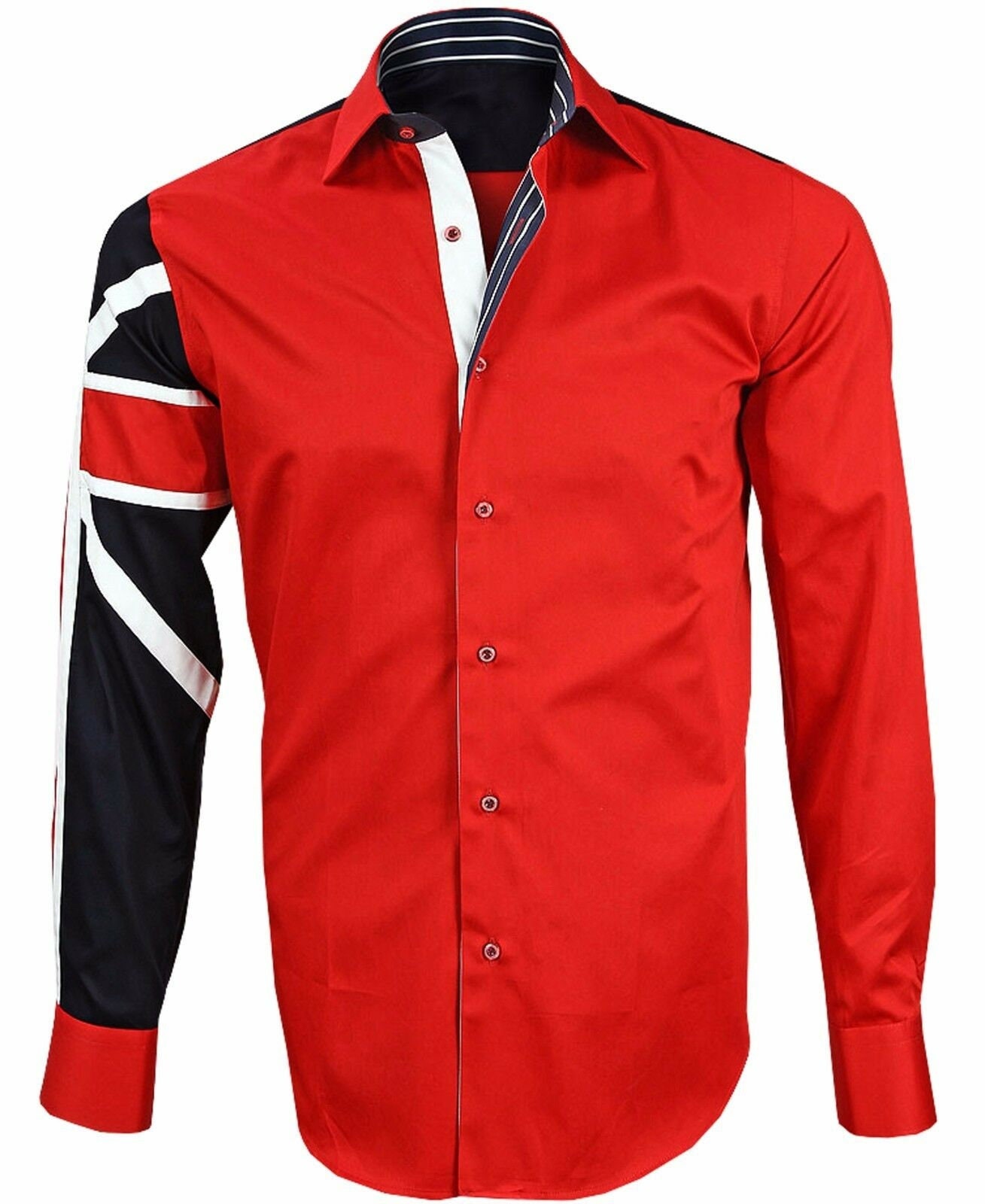 Men's Union Jack Formal Shirt Men Italian Shirt Designer Great Quality Slim Fit Red 10040