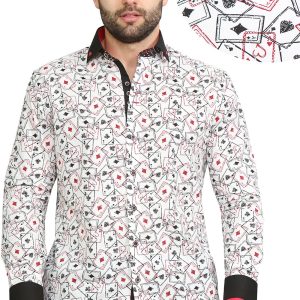 Men's Playing Cards Printed Shirt Designer Great Quality Slim Fit White