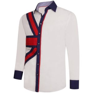 Men's Union Jack Formal Shirt Men Italian Shirt Designer Great Quality Slim Fit White Uk Flag