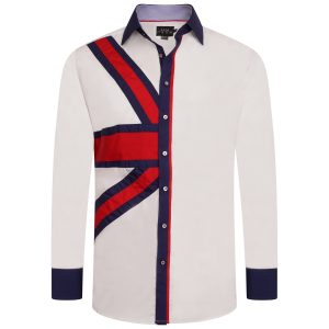 Men's Union Jack Formal Shirt Men Italian Shirt Designer Great Quality Regular Fit White