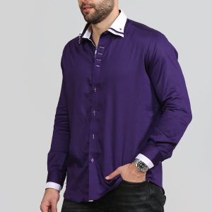 Men's Triple Collar Formal Shirt Men Italian Shirt Designer Great Quality Regular Fit Purple 10174r