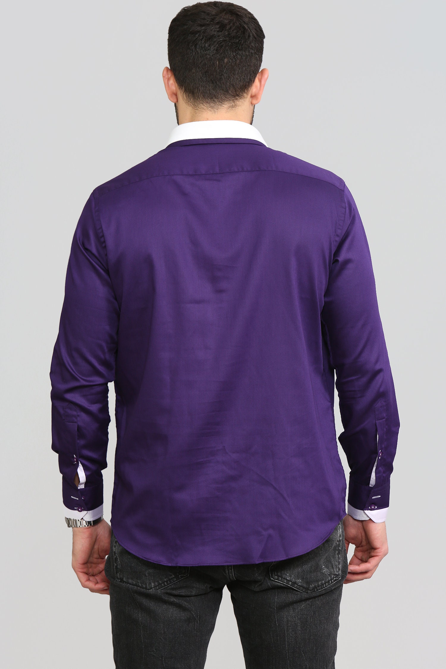 Men's Triple Collar Formal Shirt Men Italian Shirt Designer Great Quality Regular Fit Purple 10174r