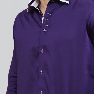 Men's Triple Collar Formal Shirt Men Italian Shirt Designer Great Quality Regular Fit Purple 10174r