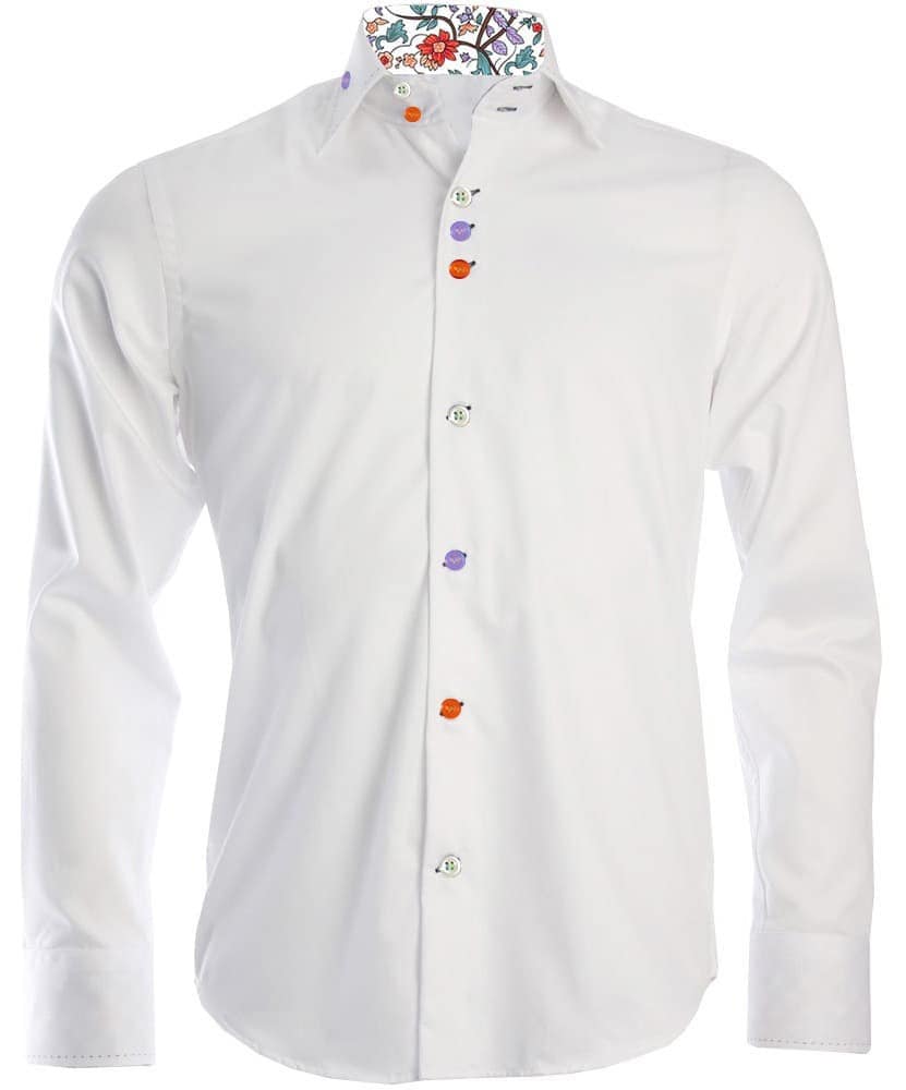 Men's Formal Shirt Men Italian Shirt Designer Great Quality Regular Fit White With Floral Contrast