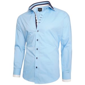 Men's Triple Collar Formal Shirt Men Italian Shirt Designer Great Quality Slim Fit Blue 20010s