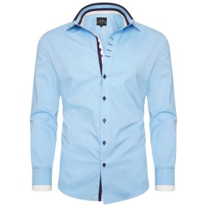 Men's Triple Collar Formal Shirt Men Italian Shirt Designer Great Quality Slim Fit Blue 20010s