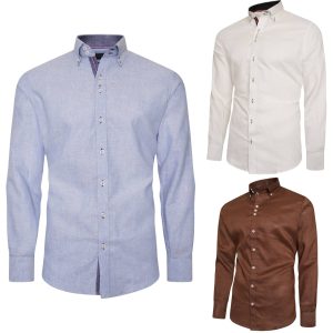 Men's Linen Blend Shirt Designer Great Quality Slim Fit Blue White Brown