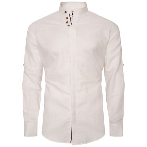 Men's Linen Blend Shirt Designer Great Quality Slim Fit White Brown