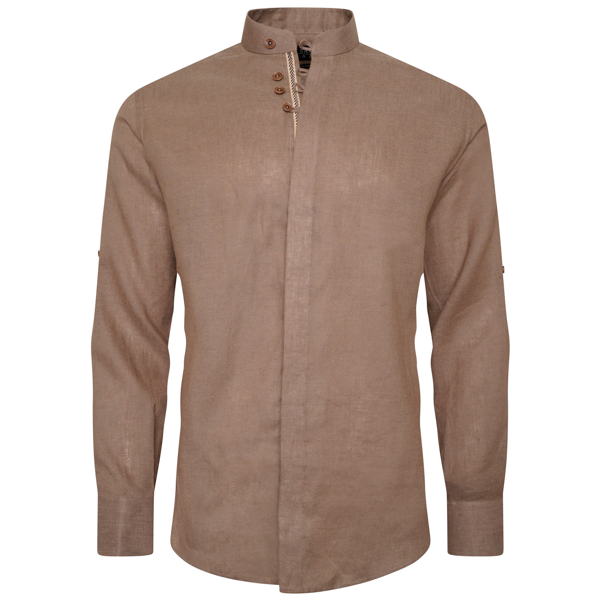 Men's Linen Blend Shirt Designer Great Quality Slim Fit White Brown