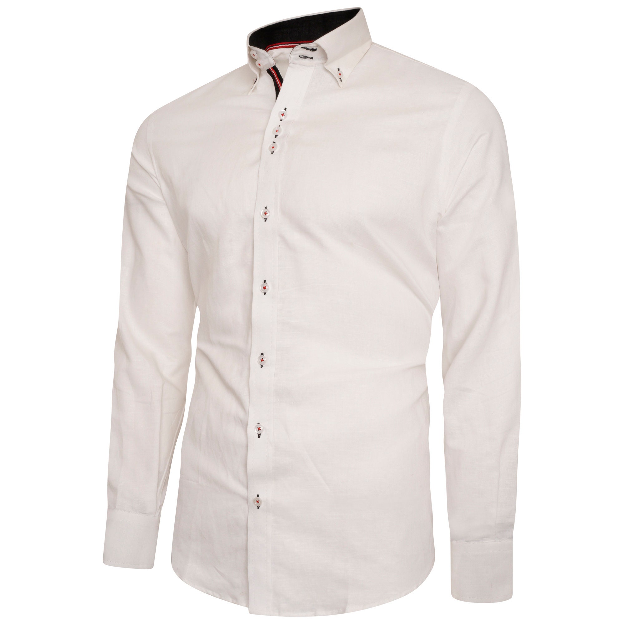 Men's Linen Blend Shirt Designer Great Quality Slim Fit Blue White Brown