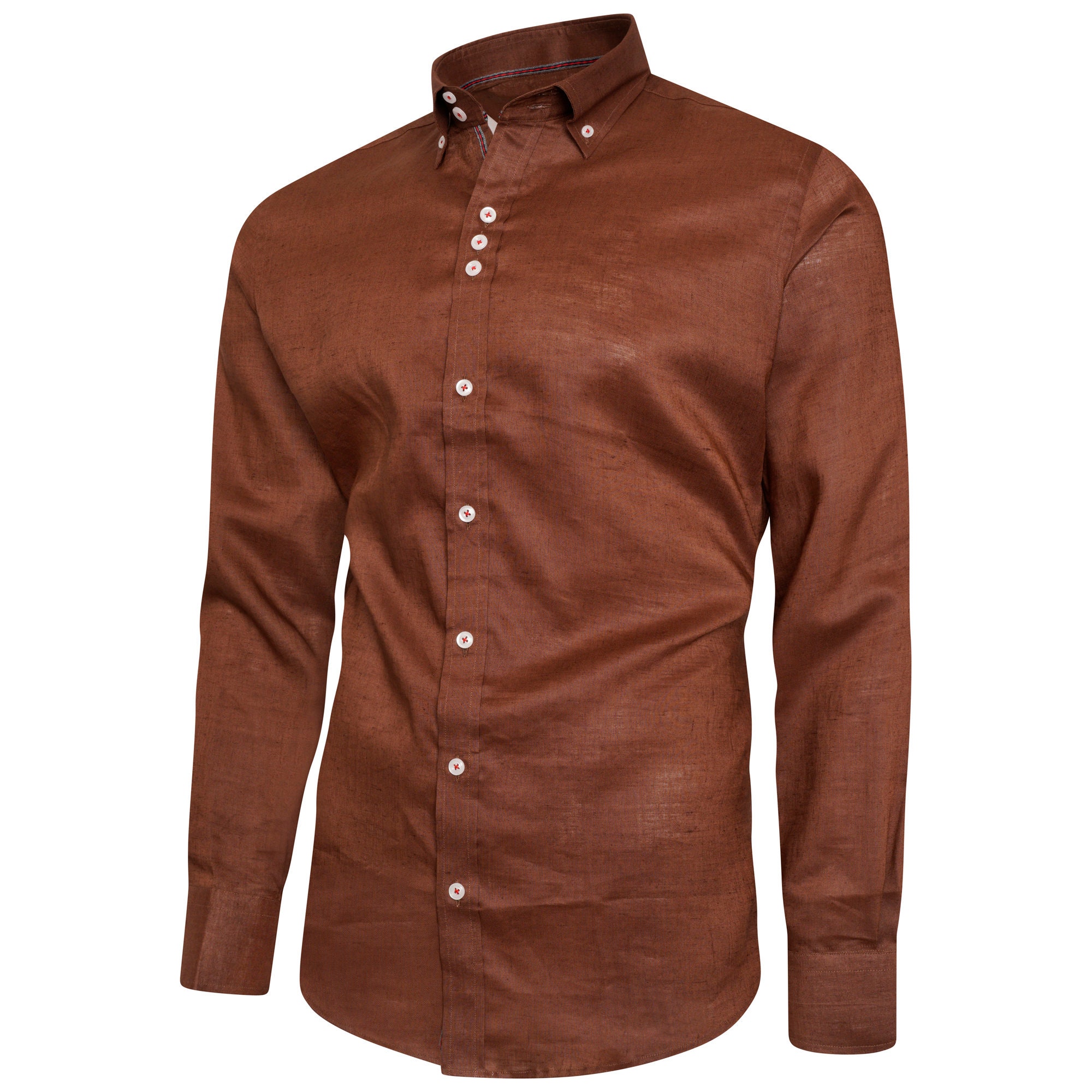 Men's Linen Blend Shirt Designer Great Quality Slim Fit Blue White Brown