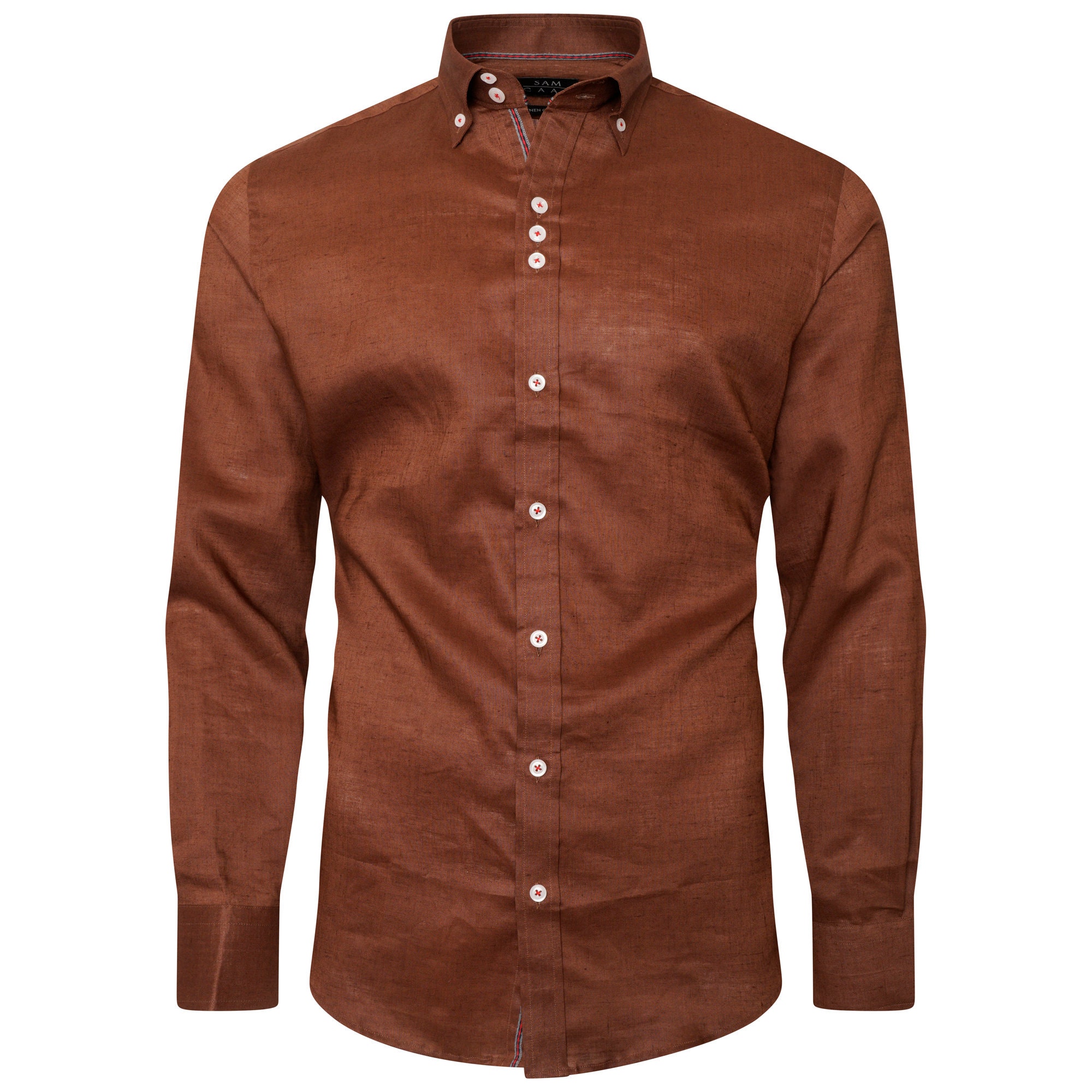 Men's Linen Blend Shirt Designer Great Quality Slim Fit Blue White Brown
